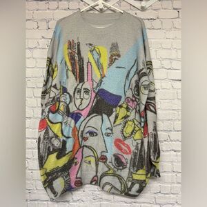 Yesno Art To Wear Cotton Wool Blend Sweater Crew Neck Cozy Mini Dress Sweater L